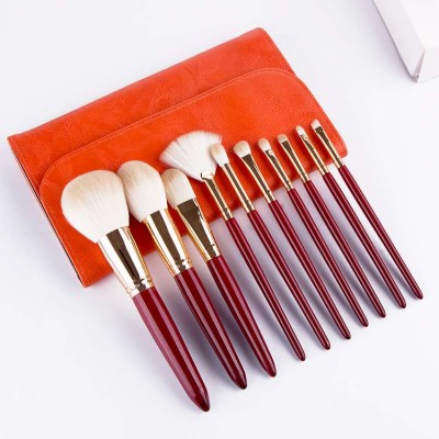 Individual Free Sample Makeup Brush Kit Bling Red Wood Brushes Makeup With Orange Bag