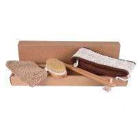 Wholesale Custom 3pcs Set Natural Wood Bath Brush for Body Cotton Linen Bath Towel Detachable Long Handle Brush