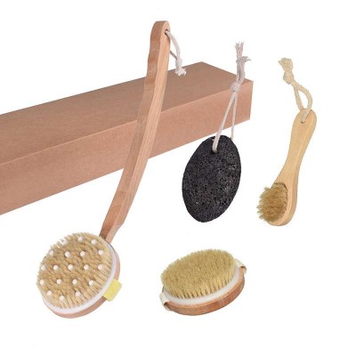 natural wooden bristle exfoliating bath brush for body skin bath brush custom massage face bath brushes with volcanic rock