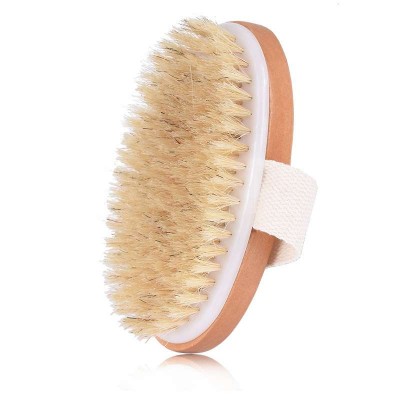 2020 Wholesale Hot Sale Custom Logo Wood Handle Natural Boar Bristle Dry Skin Body Bath Brush With Hand Band