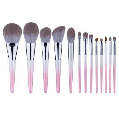 13Pcs Gradient Pink Wood Handle Professional Beauty  Makeup Brush Set