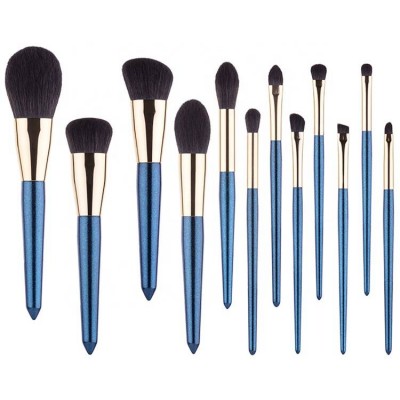 2019 Manufacture 12pcs High End Fashion Blue Handle Gold Tube Makeup Brush