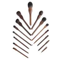 Super high quality 15pcs premium walnut handle animal bristles makeup brush set maquillaje Dongguan leather products