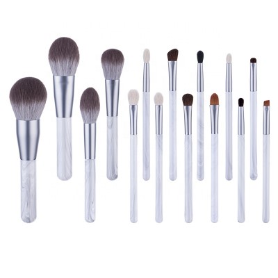 New Arrival Marble Style Makeup Brushes Custom 15pcs Marble Wood Handle Soft Dense Bristles Makeup Brushes Set for Face/Eye