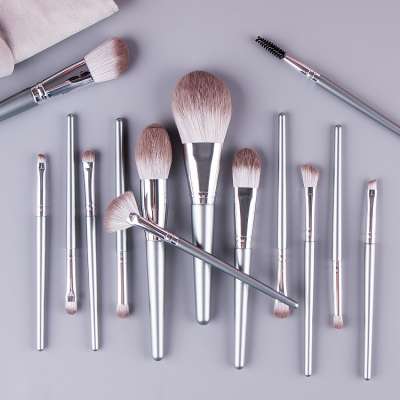 High End Kabuki Buy 14 Pcs Silver Wood Handle Vegan Bling Luxury Makeup Brushes