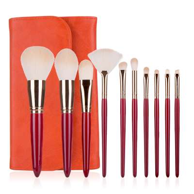 2020 Cheap 10pcs Private Label Red Makeup Brush Set High Quality Red Makeup Brushes