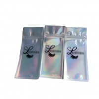 Clear Front Hologram Laser Eyelash Extension Packaging Bags Ziplock Three Side Seal Bag With Transparent Window