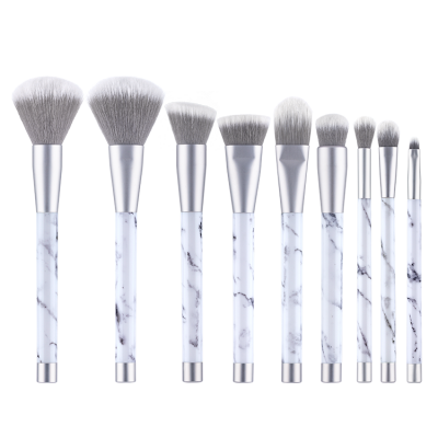 2020 Luxury 9pcs Plain 9pcs Matte Silver Marble Makeup Brush Kit