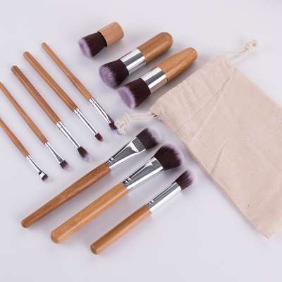 11pcs Eco Friendly No Smell Biodegradable Bamboo Makeup Brush With Cotton Bag