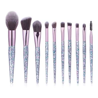 Wholesale Private Label Logo 10pcs Purple Makeup Cosmetic Powder Foundation Brush Set