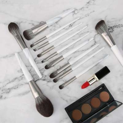 Customized makeup brushes kit marble color 12pcs in leather holder